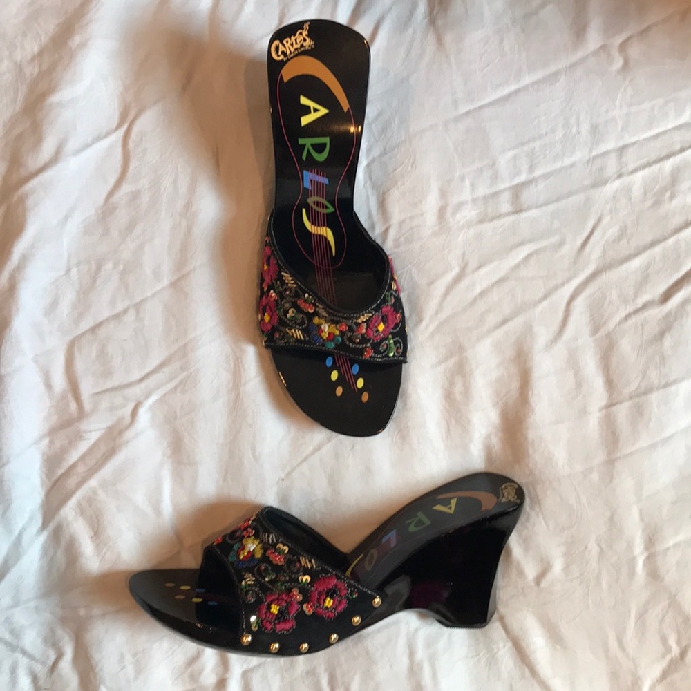 Carlos Santana Paradise Black Suede wedge Slides